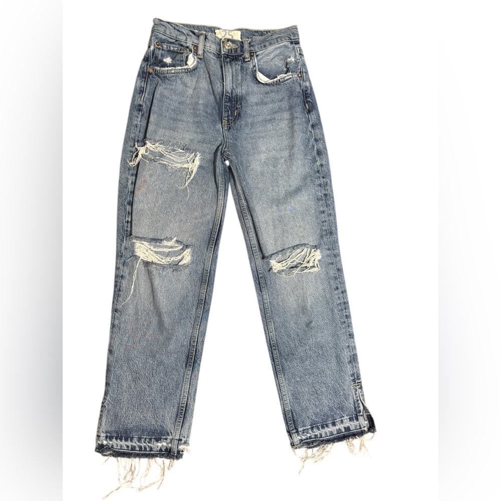 We the Free Women Lita Jeans 25 Ripped Holes Frayed Raw Hem Destroyed High Waist